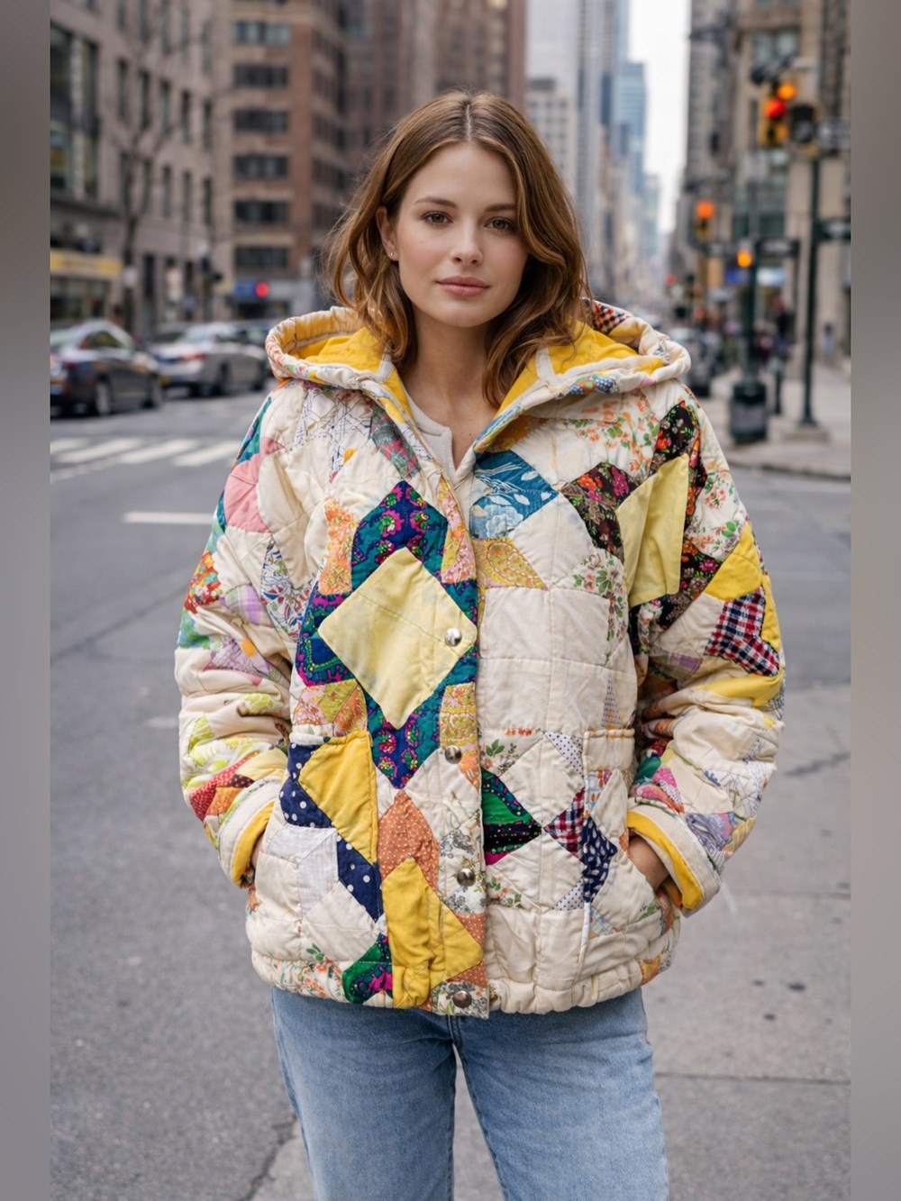 Handmade 🪡 Upcycled vintage Quilt Hooded Bomber Coat Jacket